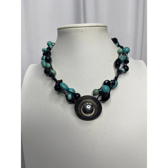 Turquoise dyed stone beads beaded necklace costume jewelry bohemian western - Picture 13 of 16